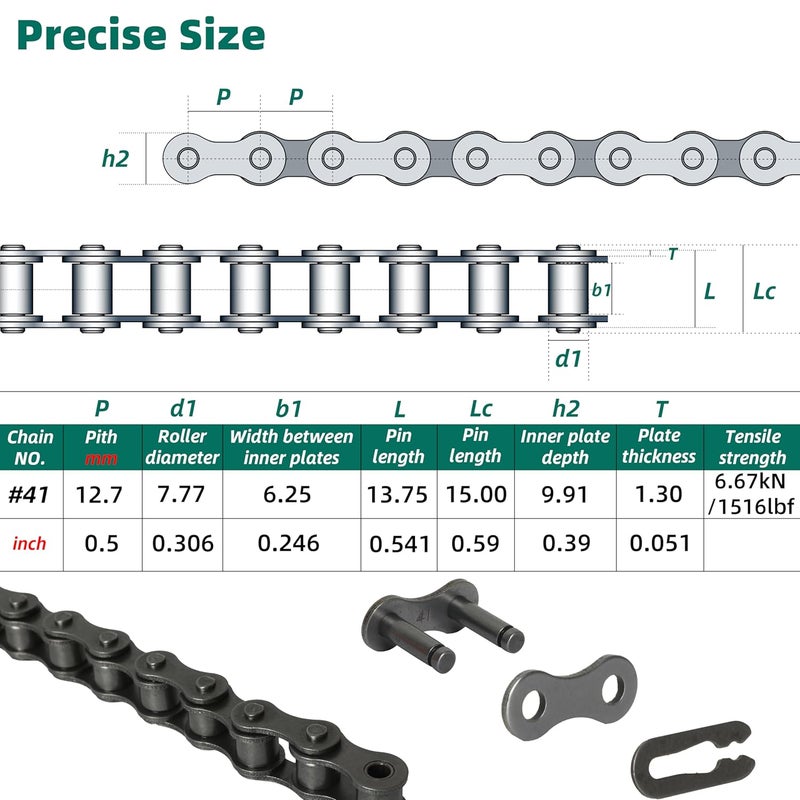 Riyhch #41 Roller Chain 20 Feet Carbon Steel Chains with 5 Connecting Links Pitch for Chain Driven Sliding Gate Opener, Mini Bikes, Scooters, Garage Hanger Door Karts Bike - Image 3